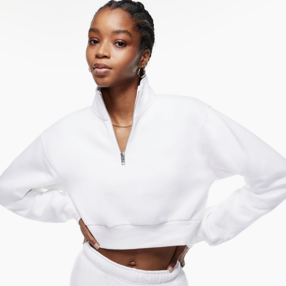 ❌sold Aritzia TNA Cozy Fleece Perfect ¼ Zip Sweatshirt - white - Picture 1 of 4